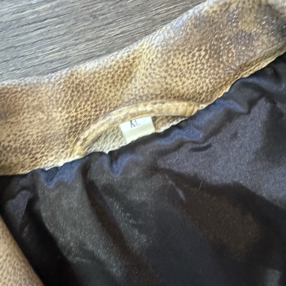 VTG Hand Painted Wolf Alaska Nature Brown Faux Leather Jacket Tagged Size XL - Picture 4 of 9